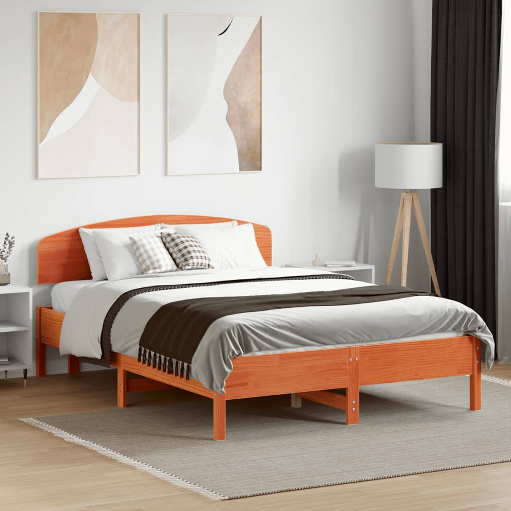 Cama sem colchão 140x190 cm pinho maciço castanho-mel