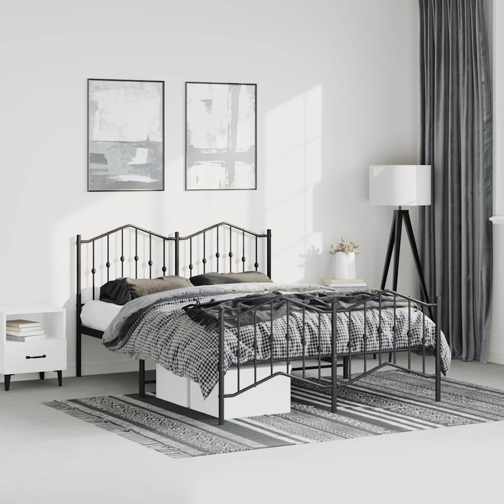 Estrutura de cama com cabeceira e pés 135x190 cm metal preto