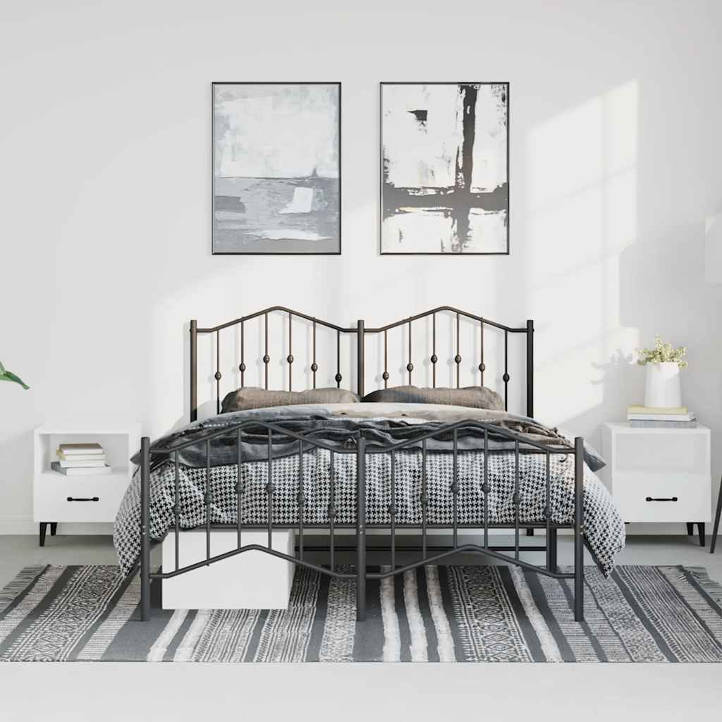 Estrutura de cama com cabeceira e pés 135x190 cm metal preto