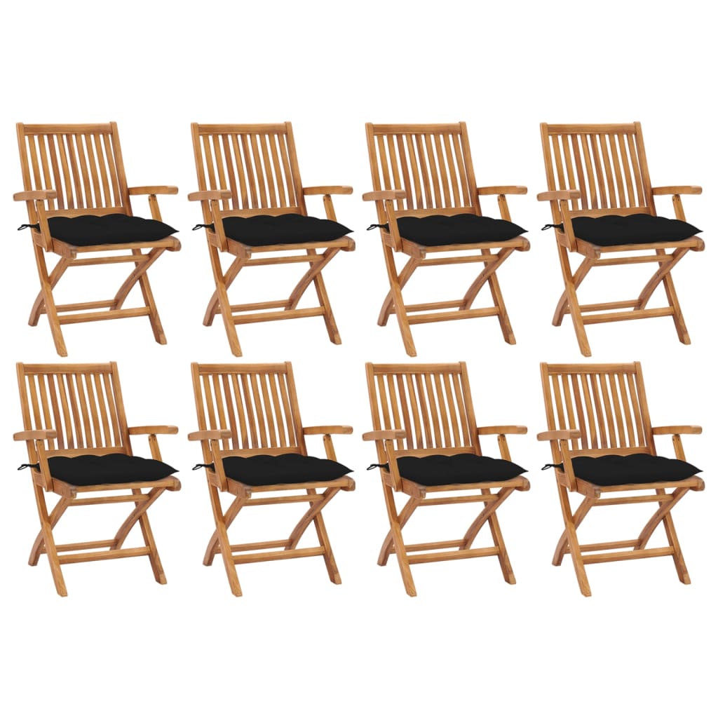 Cadeiras de jardim dobráveis c/ almofadões 8 pcs teca maciça