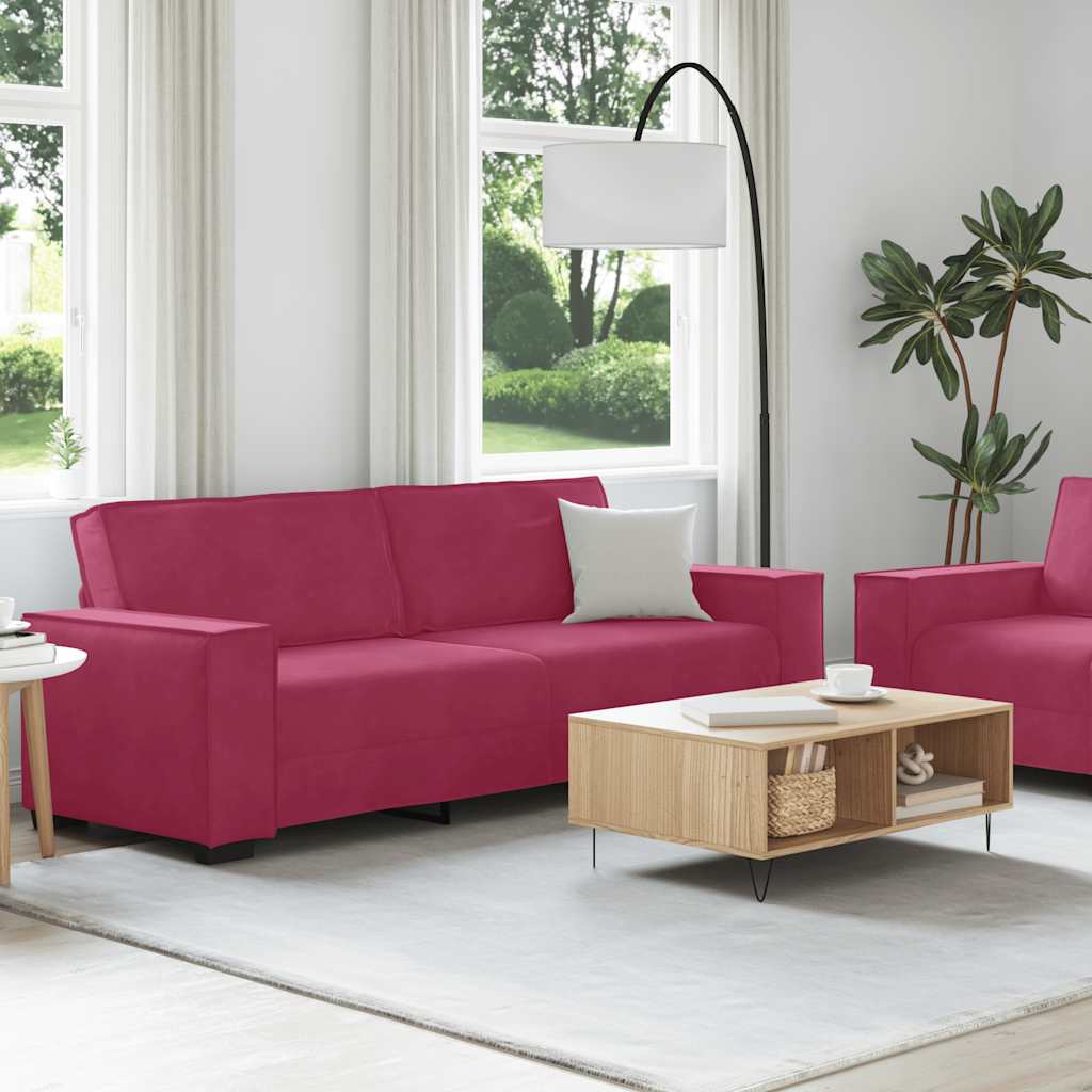 Conjunto de sofá de 2 peças com almofadas em veludo vermelho vinho