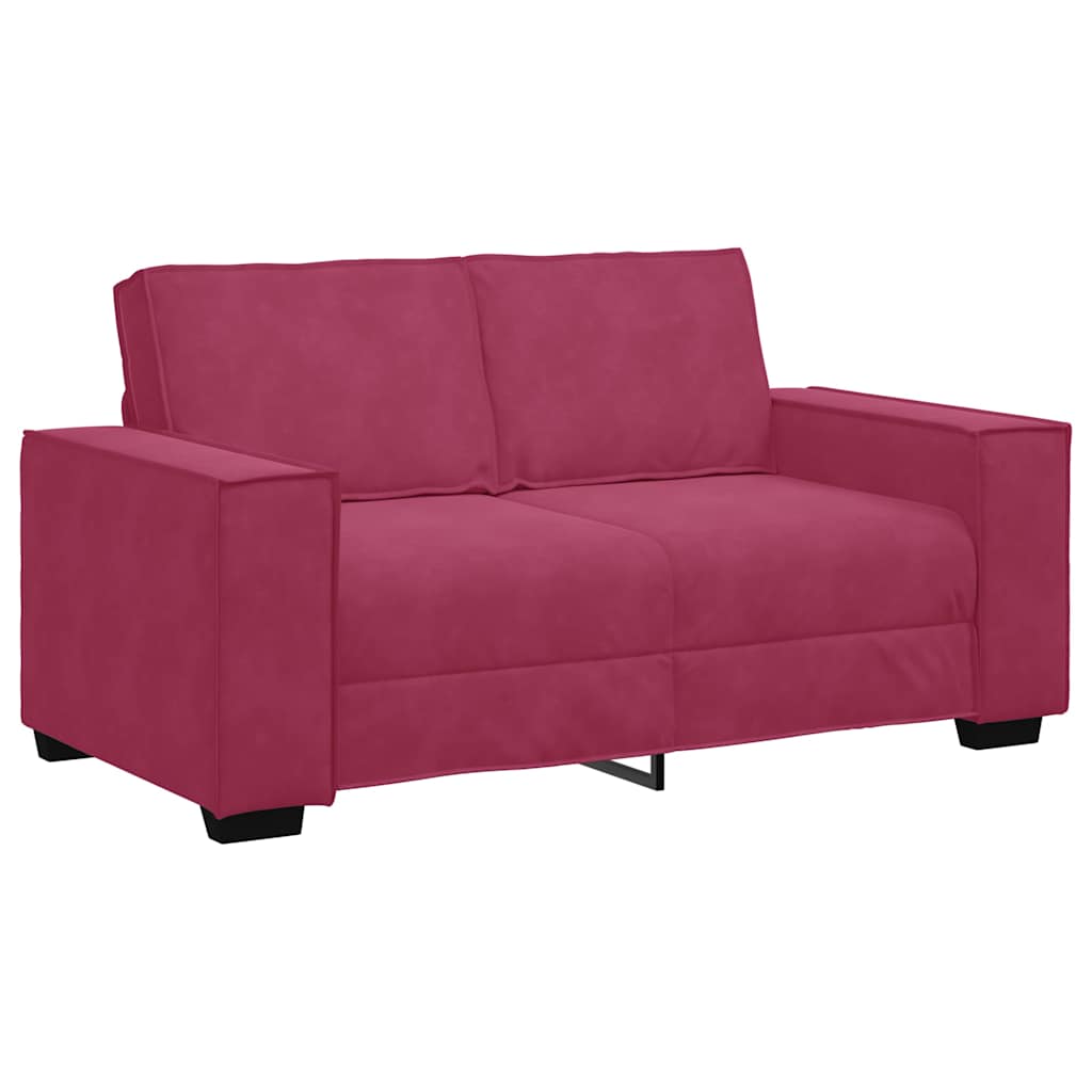 Conjunto de sofá de 2 peças com almofadas em veludo vermelho vinho