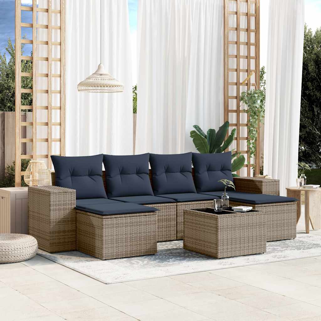 Conjunto de sofá de jardim com 7 peças e almofadas em rattan sintético cinza
