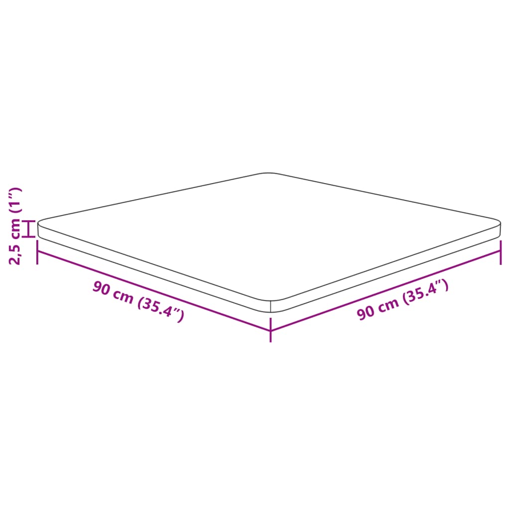 Tampo mesa quadrado 90x90x2,5cm carvalho tratado castanho-claro