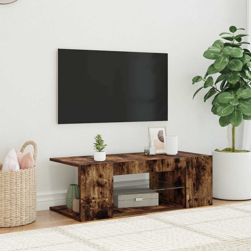 Móvel de TV com luzes LED 90x39x30 cm cor carvalho fumado