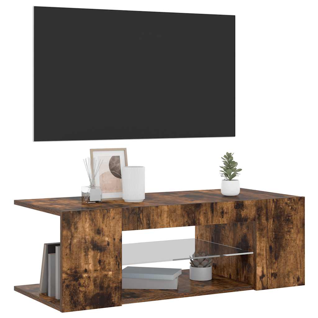 Móvel de TV com luzes LED 90x39x30 cm cor carvalho fumado