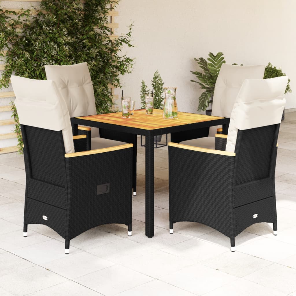 5 Pcs conjunto de jantar p/ jardim c/ almofadões vime PE preto