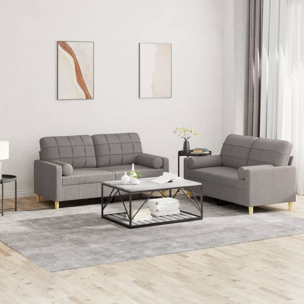 2 Pcs conjunto de sofás com almofadas tecido cinza-acastanhado