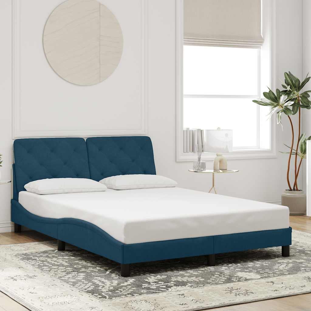 Estrutura de cama sem colchão 140x200 cm veludo azul