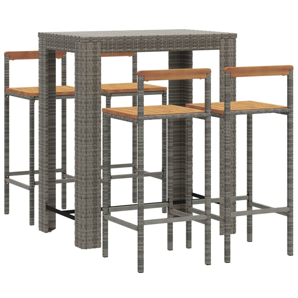 5 Pcs conjunto de bar p/ jardim vime PE/acácia maciça cinzento