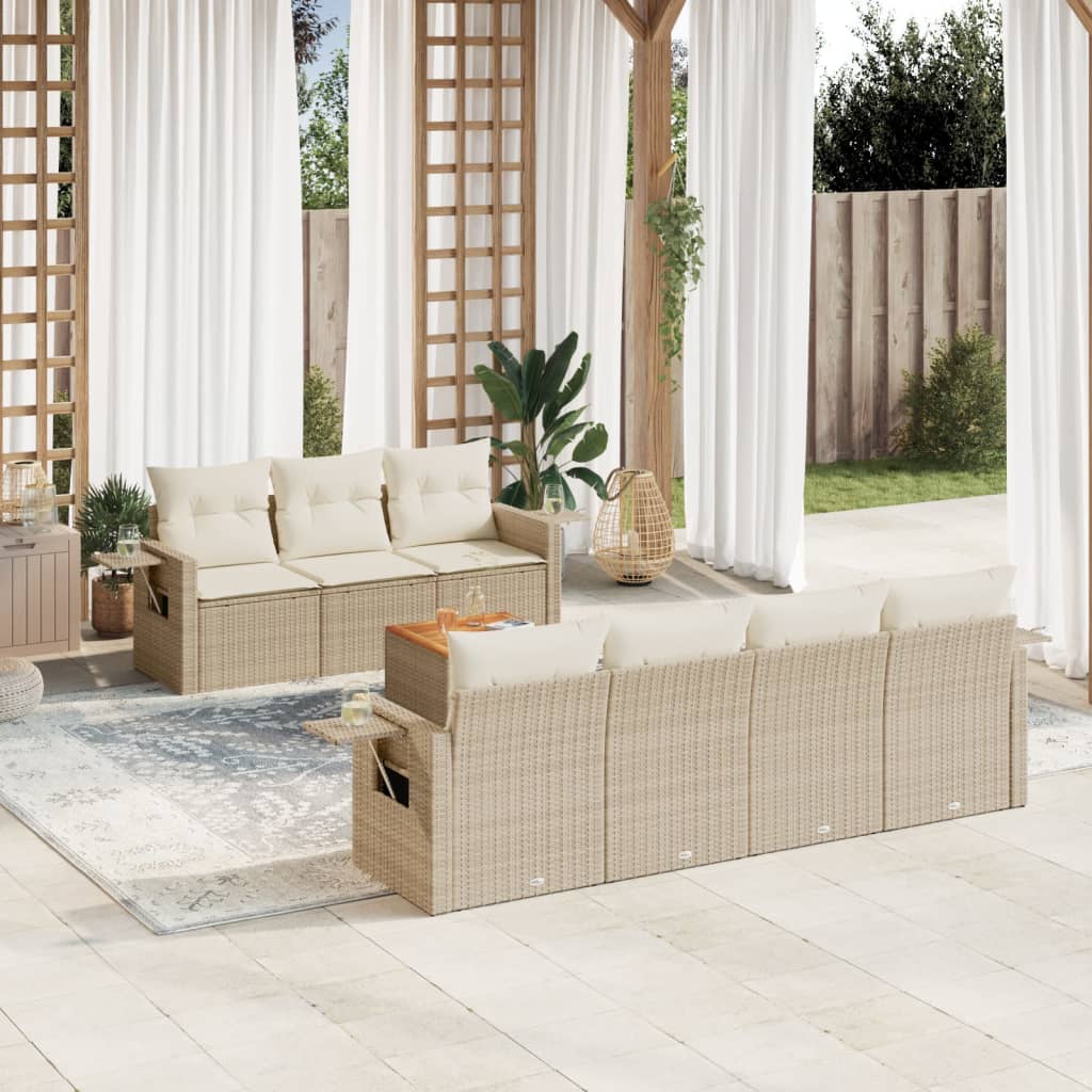 8 Pcs conjunto de sofás p/ jardim com almofadões vime PE bege
