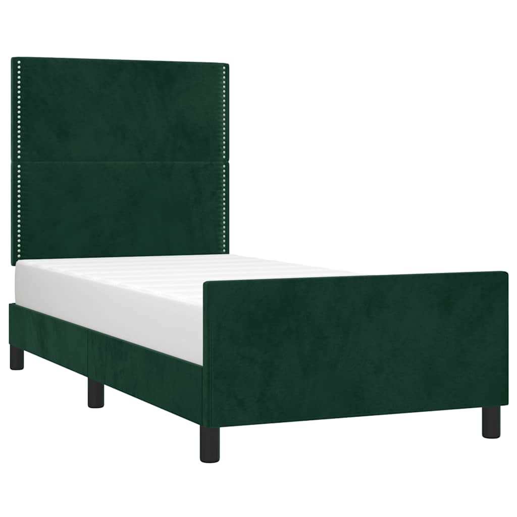 Estrutura de cama sem colchão 100x200 cm veludo verde-escuro