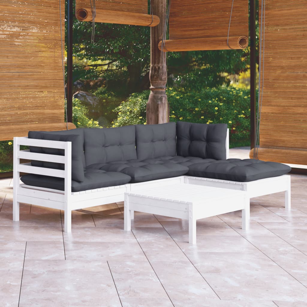 5 Pcs conjunto lounge de jardim c/ almofadões pinho branco