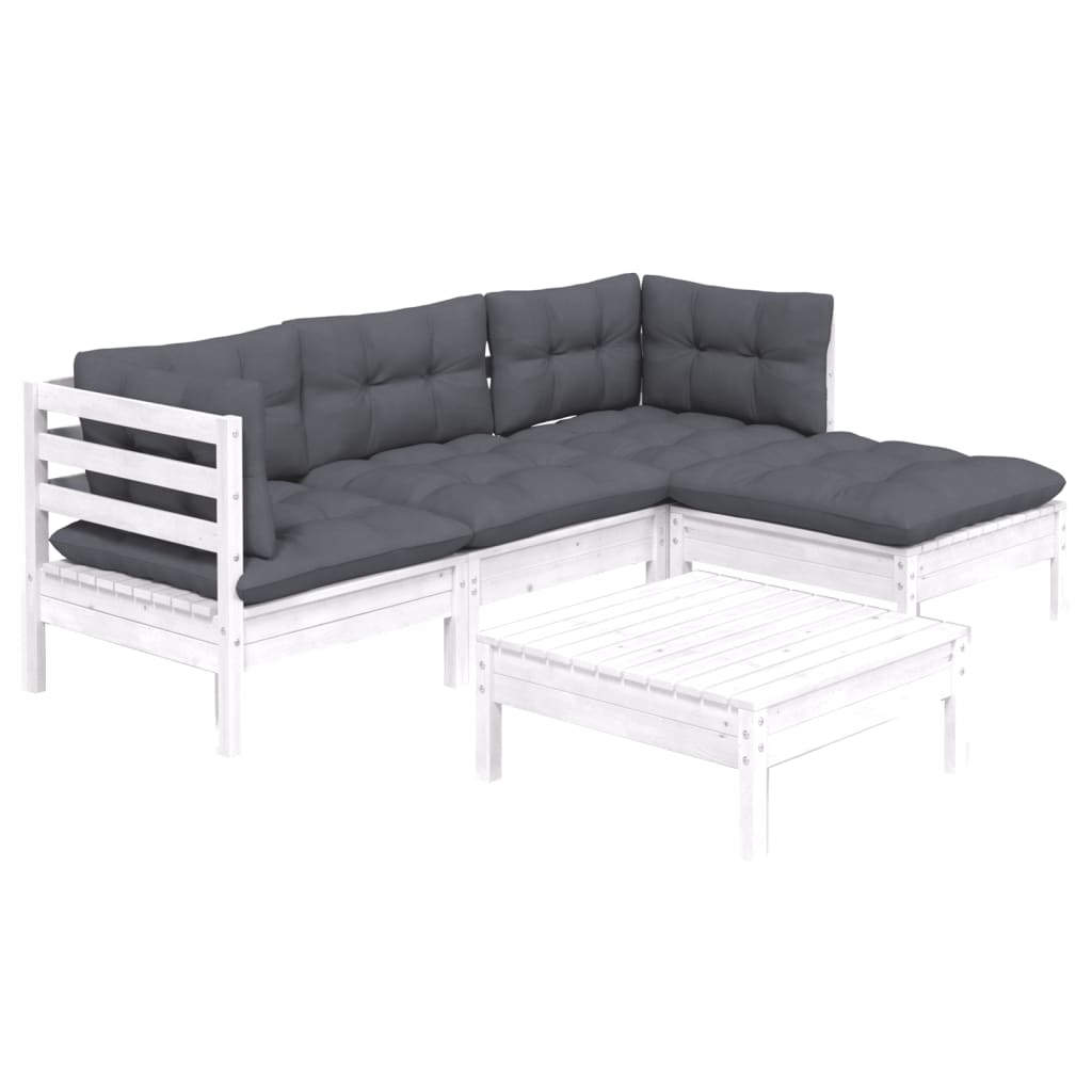 5 Pcs conjunto lounge de jardim c/ almofadões pinho branco