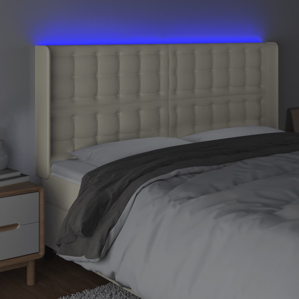 Cabeceira cama c/ LED 203x16x118/128 cm couro artificial crème