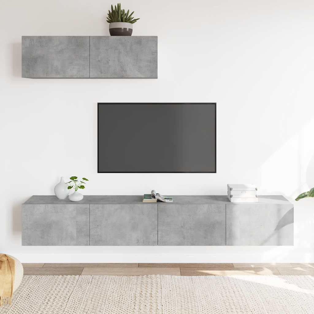 Conjunto móveis de TV 3 pcs madeira processada cinzento cimento