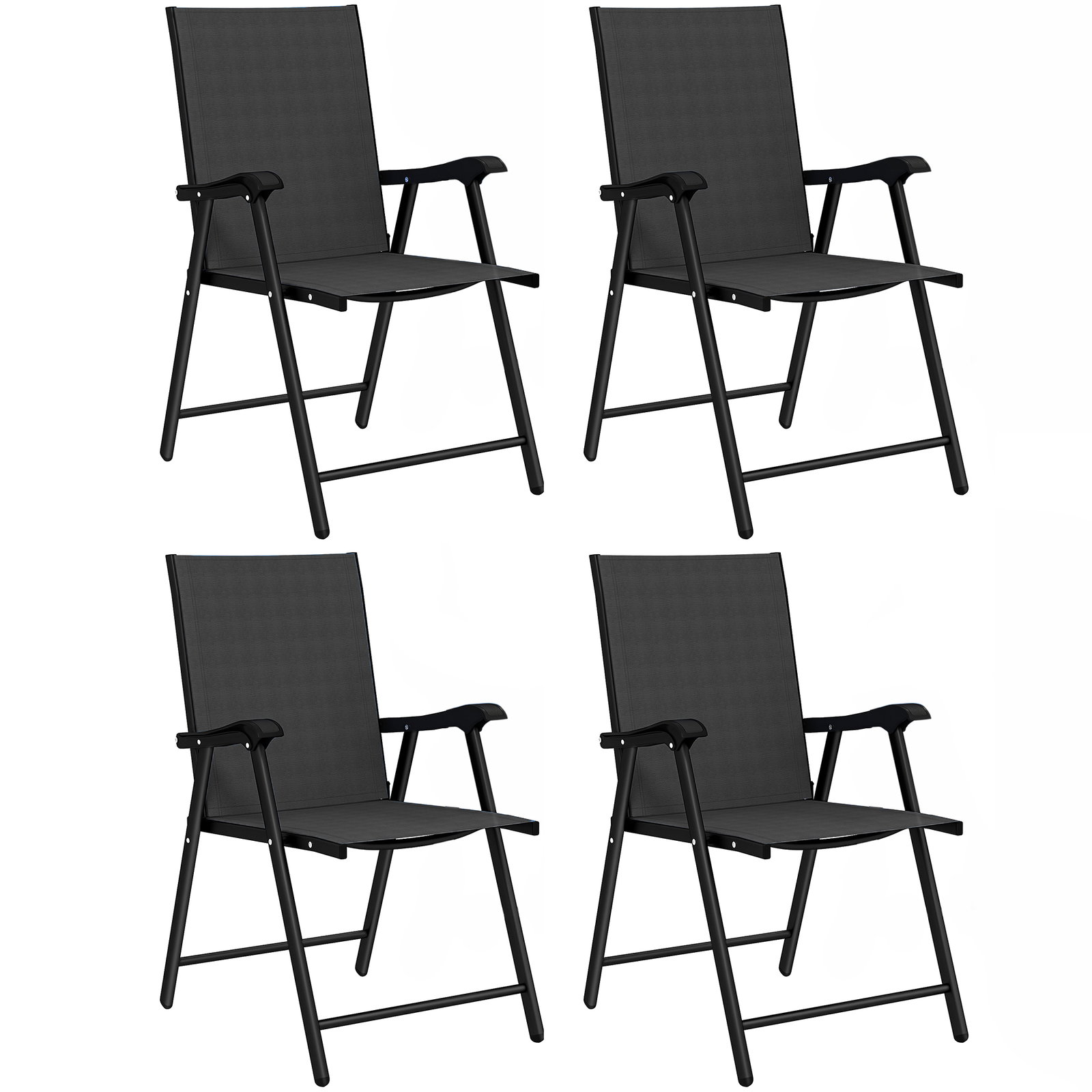 Conjunto de 4 cadeiras de jardim para exterior dobráveis com encosto alto e apoios de braços para terraço e praia 58x62x97 cm preto