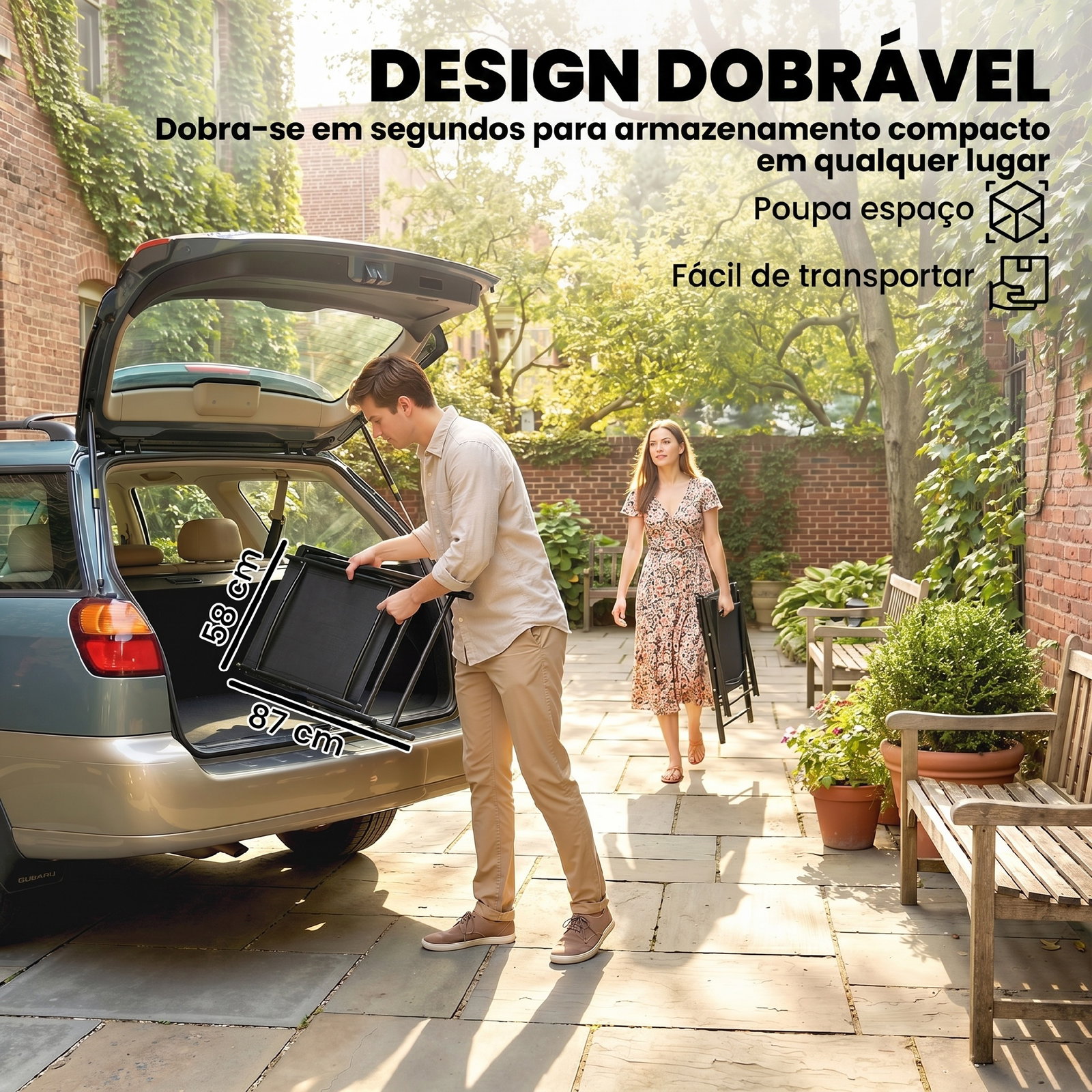 Conjunto de 4 cadeiras de jardim para exterior dobráveis com encosto alto e apoios de braços para terraço e praia 58x62x97 cm preto