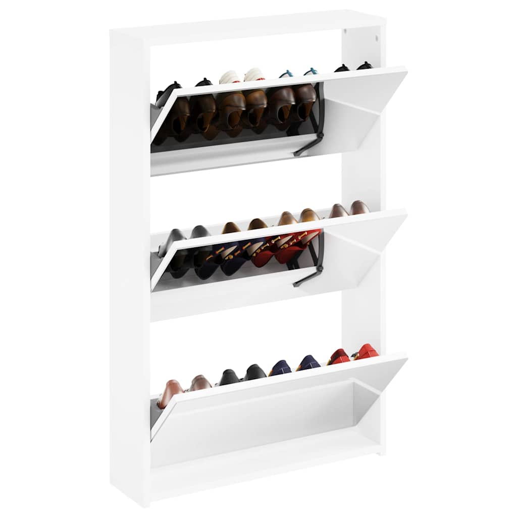 Sapateira com espelho 3 camadas branco alto brilho 63x17x102,5 cm