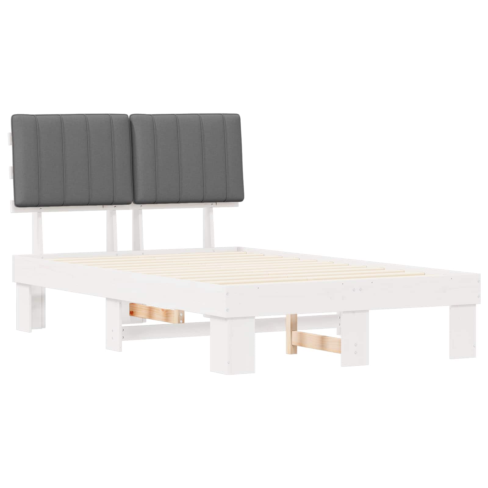 Estrutura de cama com cabeceira estofada cinzento-claro