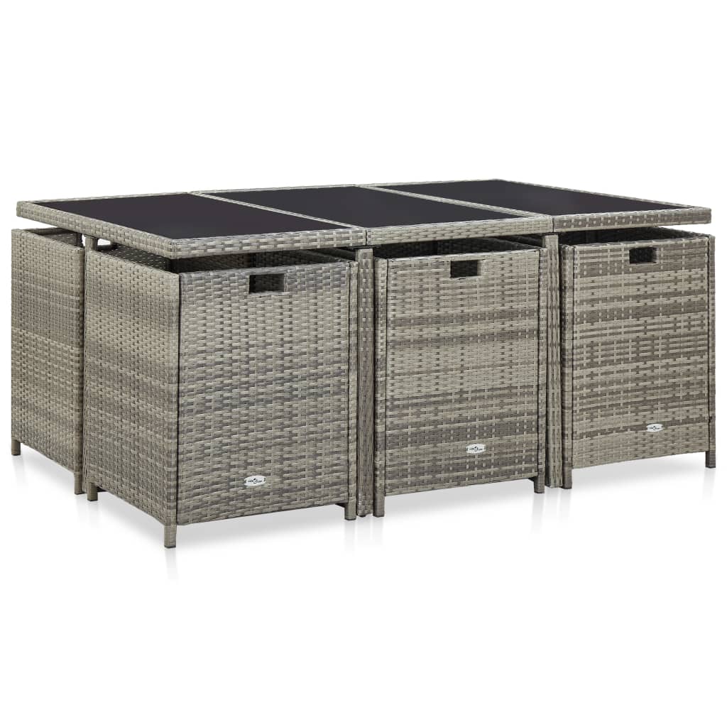 11 Pcs conjunto jantar exterior c/ almofadões vime PE cinzento
