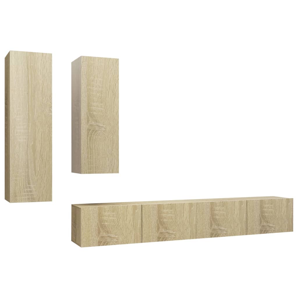 4Pcs conjunto de móveis de TV contraplacado cor carvalho sonoma