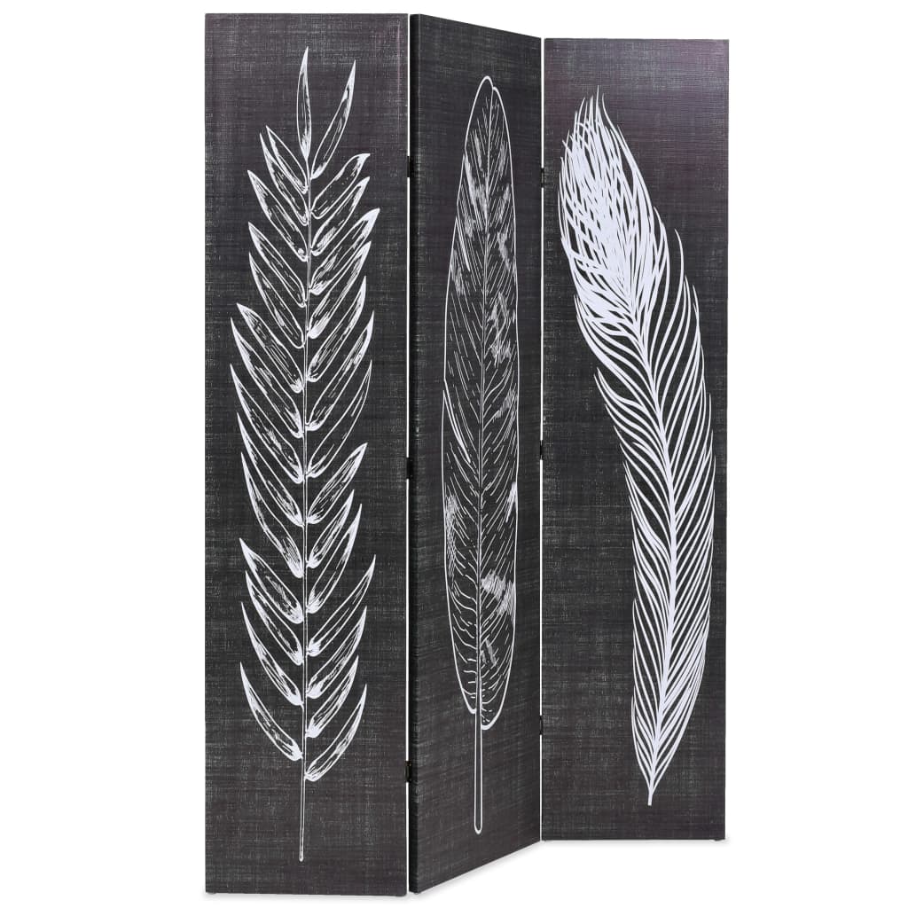 Biombo dobrável com estampa de penas 120x170 cm preto e branco