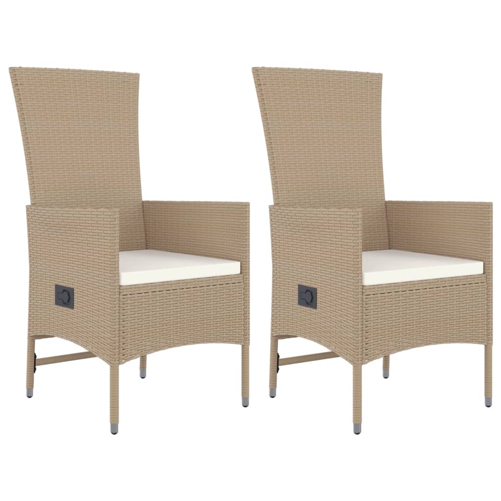 3 Pcs conjunto de jantar p/ jardim com almofadões vime PE bege