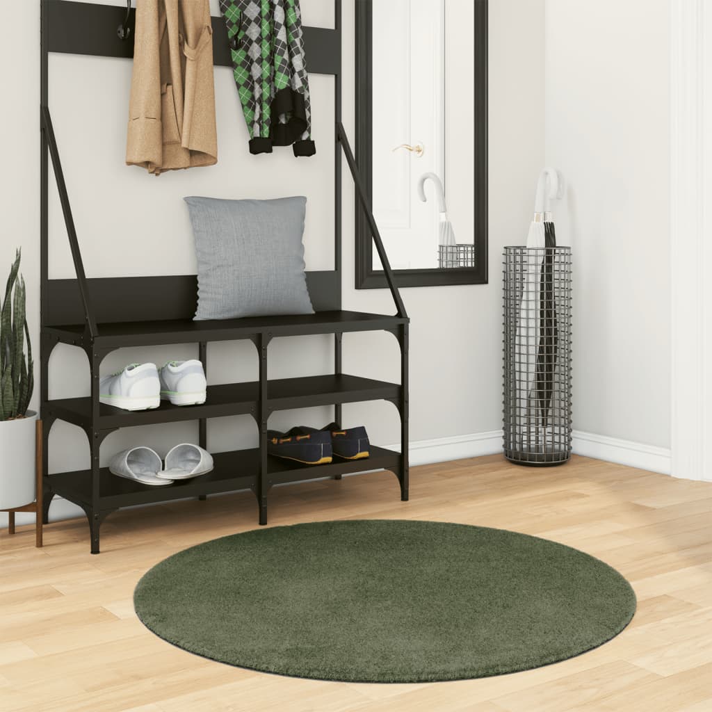 Tapete pelo curto macio e lavável huarte ø 100cm verde-floresta