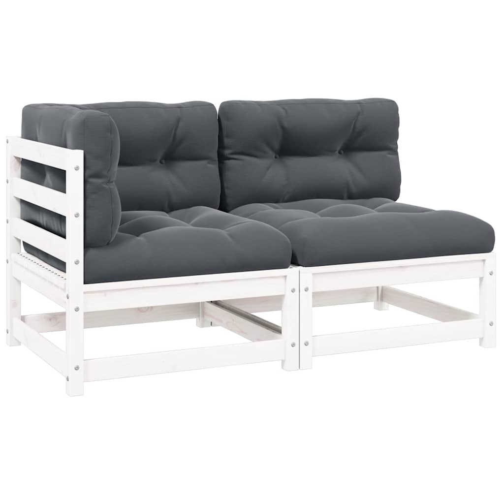 2 Pcs conj. lounge de jardim c/ almofadões pinho maciço branco