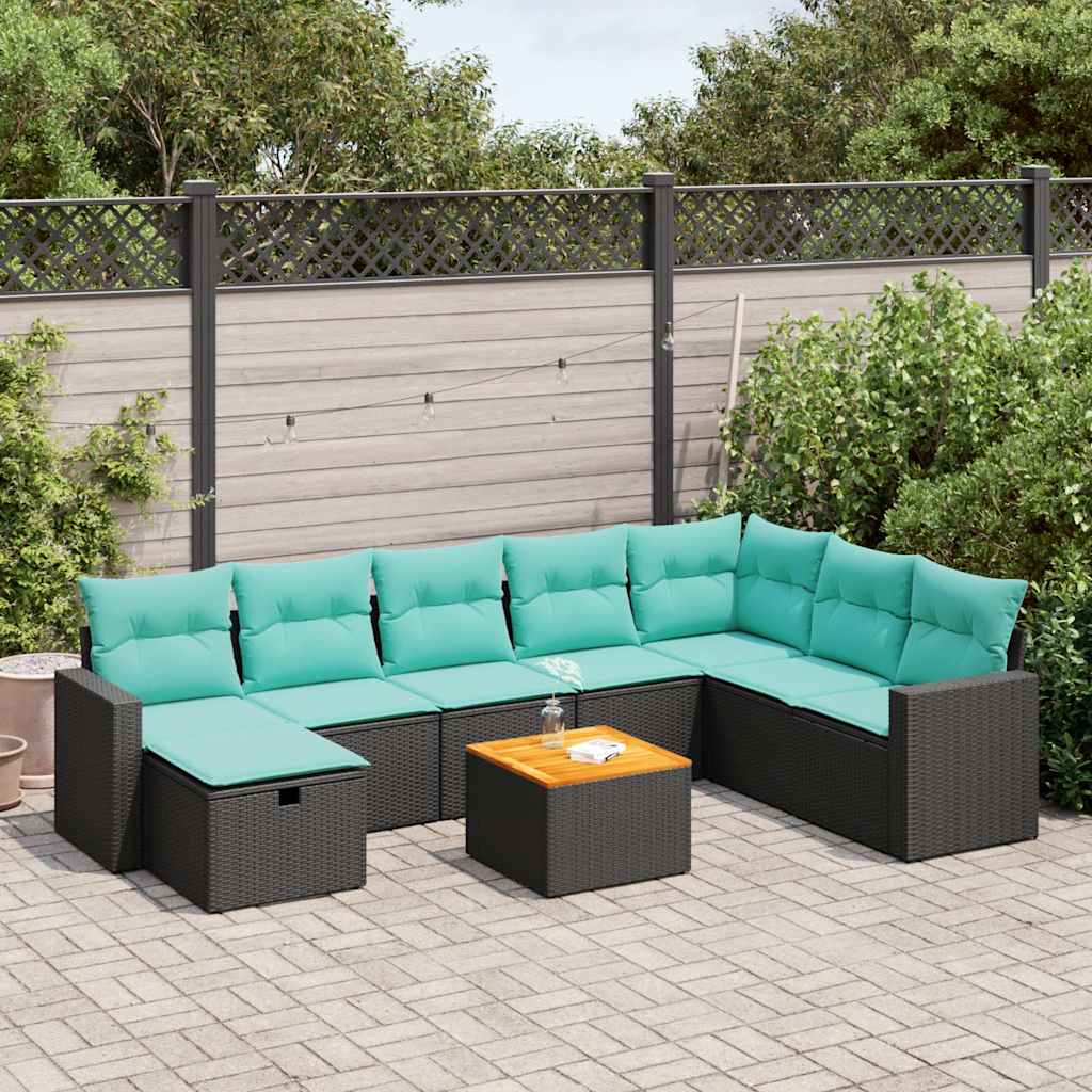 9 Pcs conjunto de sofás p/ jardim c/ almofadões vime PE preto