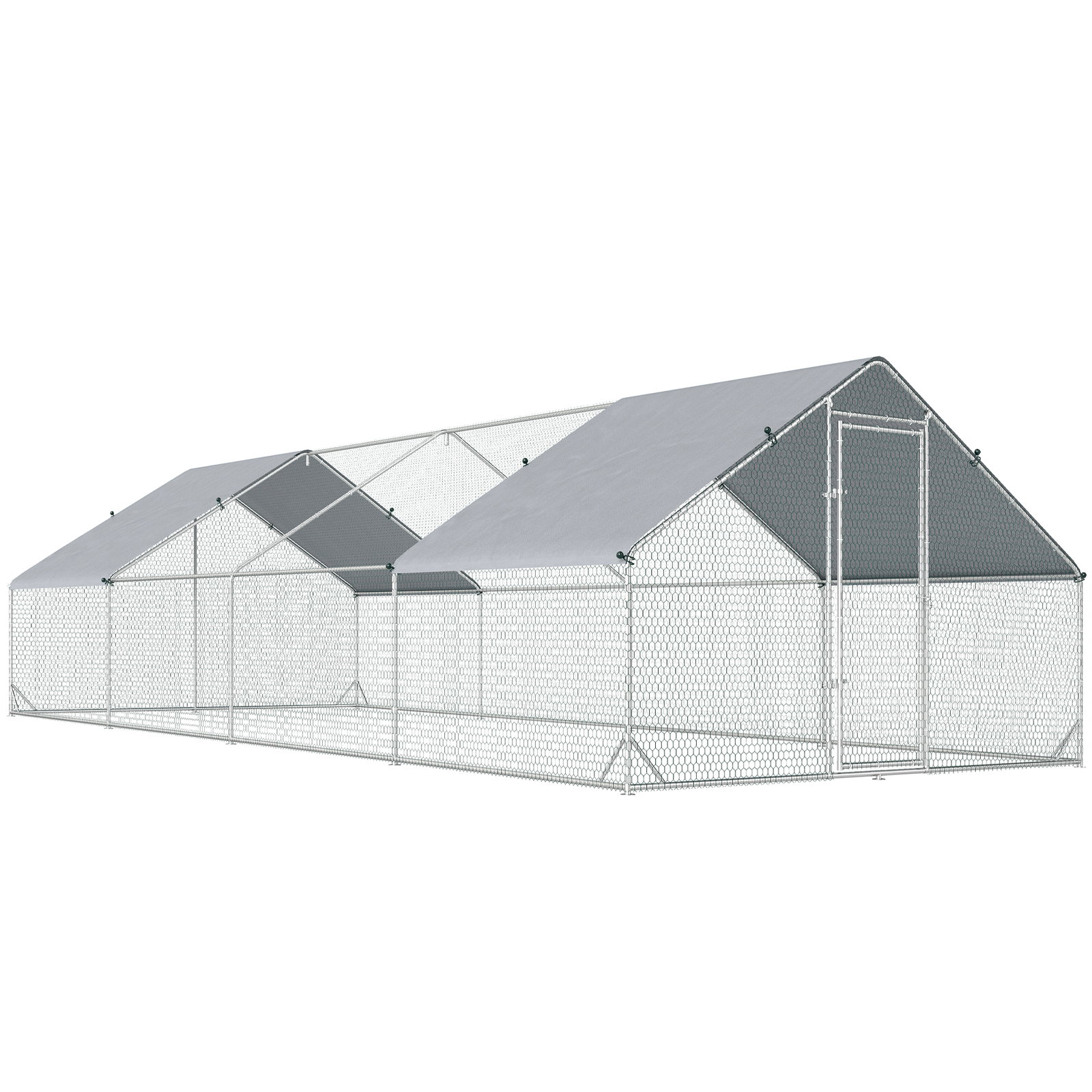 Galinheiro Exterior Grande 24 m² Gaiola para 16-24 Galinhas 3x8x2 m Galinheiro de Aço Galvanizado com Cobertura de PE e Porta co