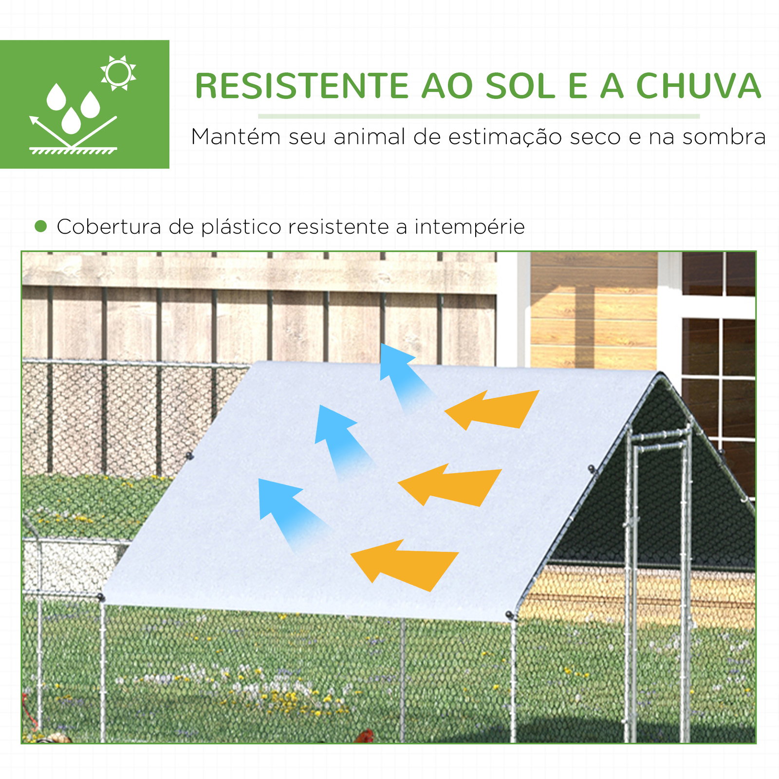 Galinheiro Exterior Grande 24 m² Gaiola para 16-24 Galinhas 3x8x2 m Galinheiro de Aço Galvanizado com Cobertura de PE e Porta co