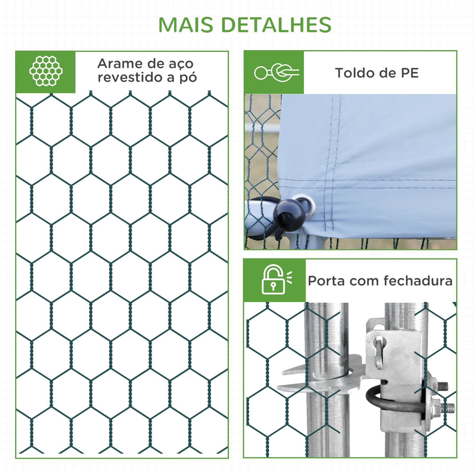 Galinheiro Exterior Grande 24 m² Gaiola para 16-24 Galinhas 3x8x2 m Galinheiro de Aço Galvanizado com Cobertura de PE e Porta co