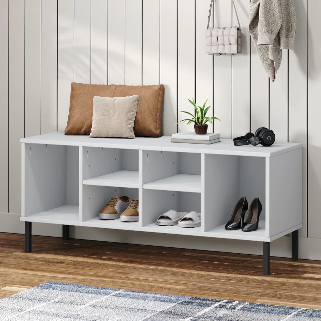 Sapateira pernas metal 106x35x45cm madeira maciça oslo branco