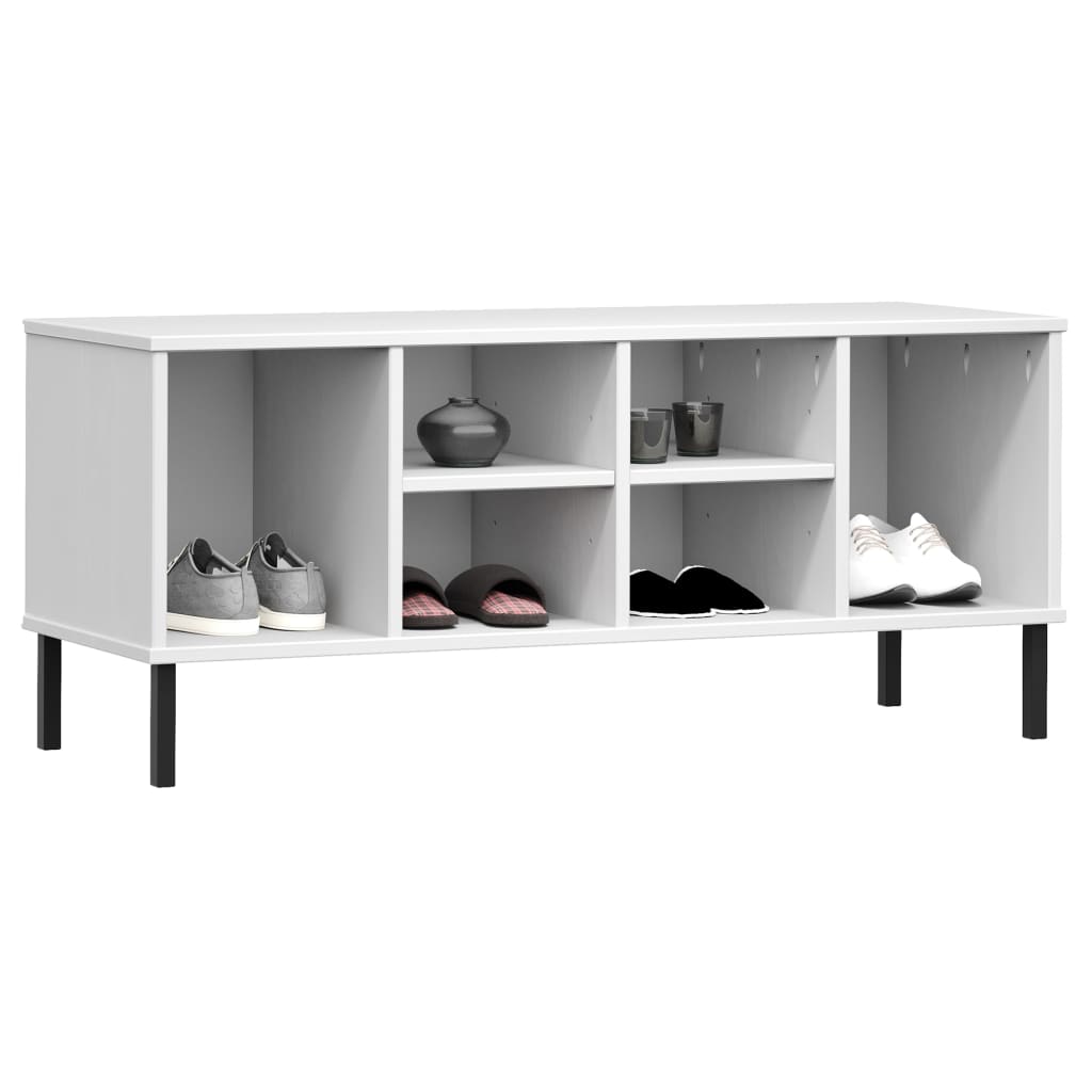 Sapateira pernas metal 106x35x45cm madeira maciça oslo branco