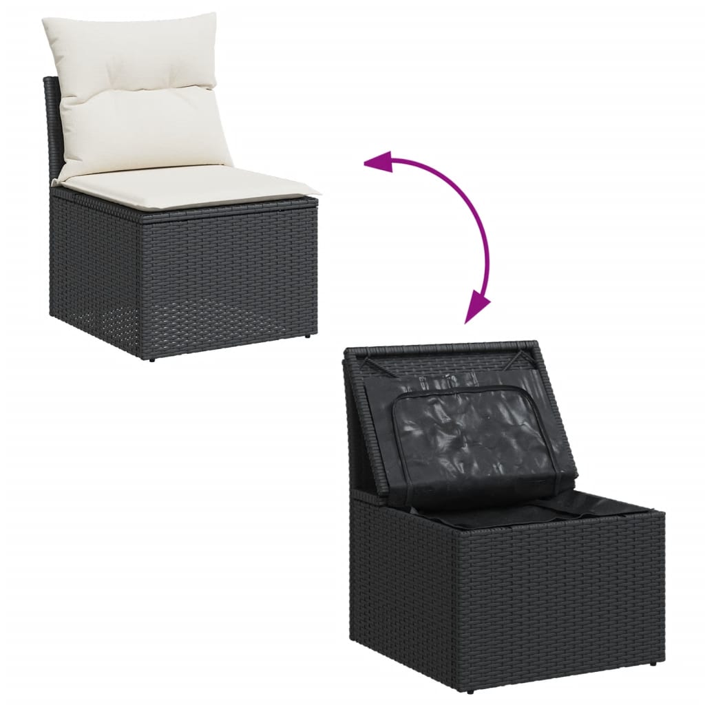 9 Pcs conjunto de sofás p/ jardim c/ almofadões vime PE preto