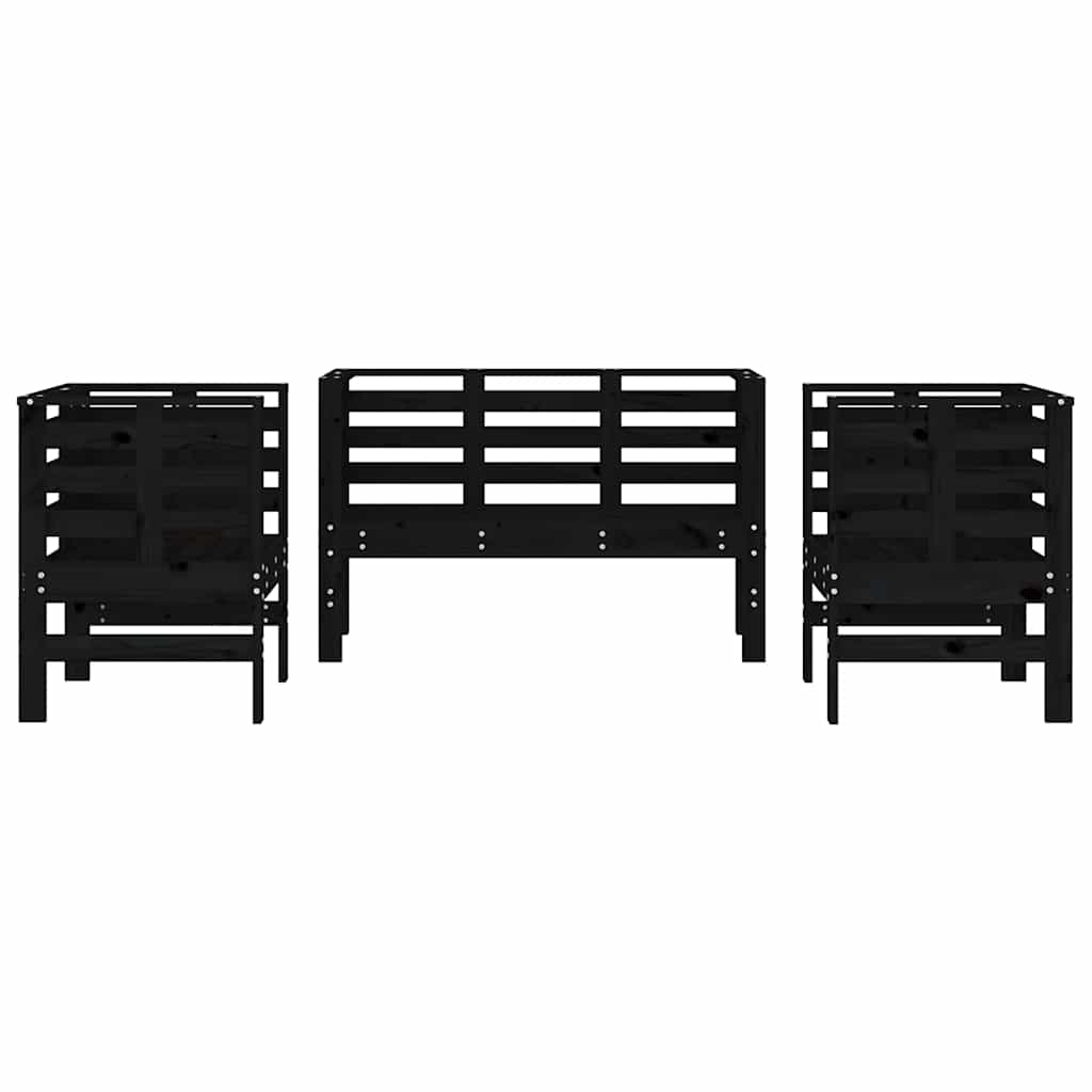 3 Pcs conjunto lounge de jardim madeira de pinho maciça preto