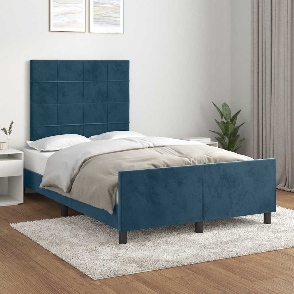 Estrutura de cama com colchão azul escuro 120x190 cm veludo