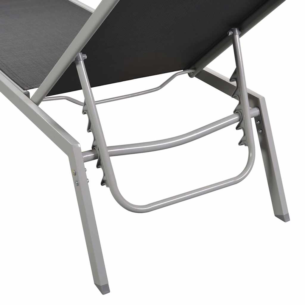 Espreguiçadeiras com mesa 2 pcs aço e textilene preto