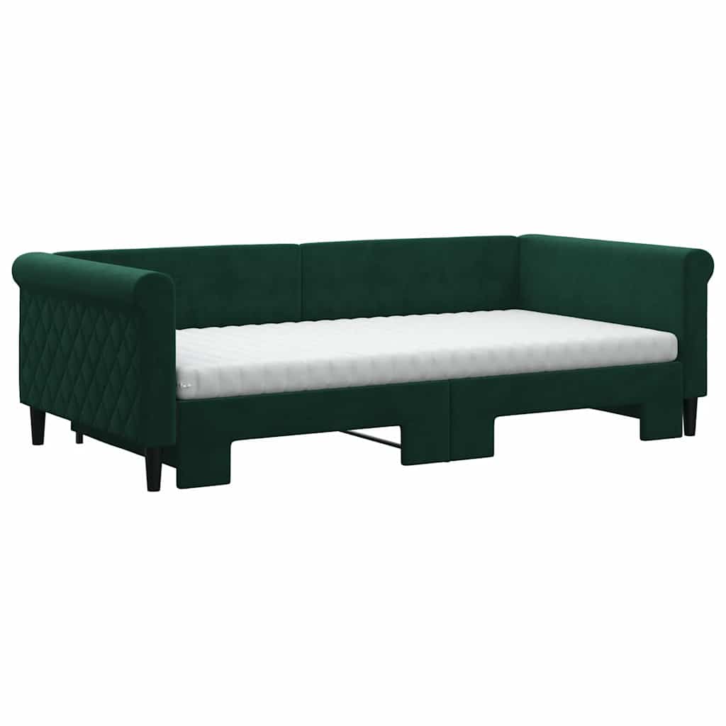 Sofá-cama c/ gavetão e colchões 100x200cm veludo verde-escuro
