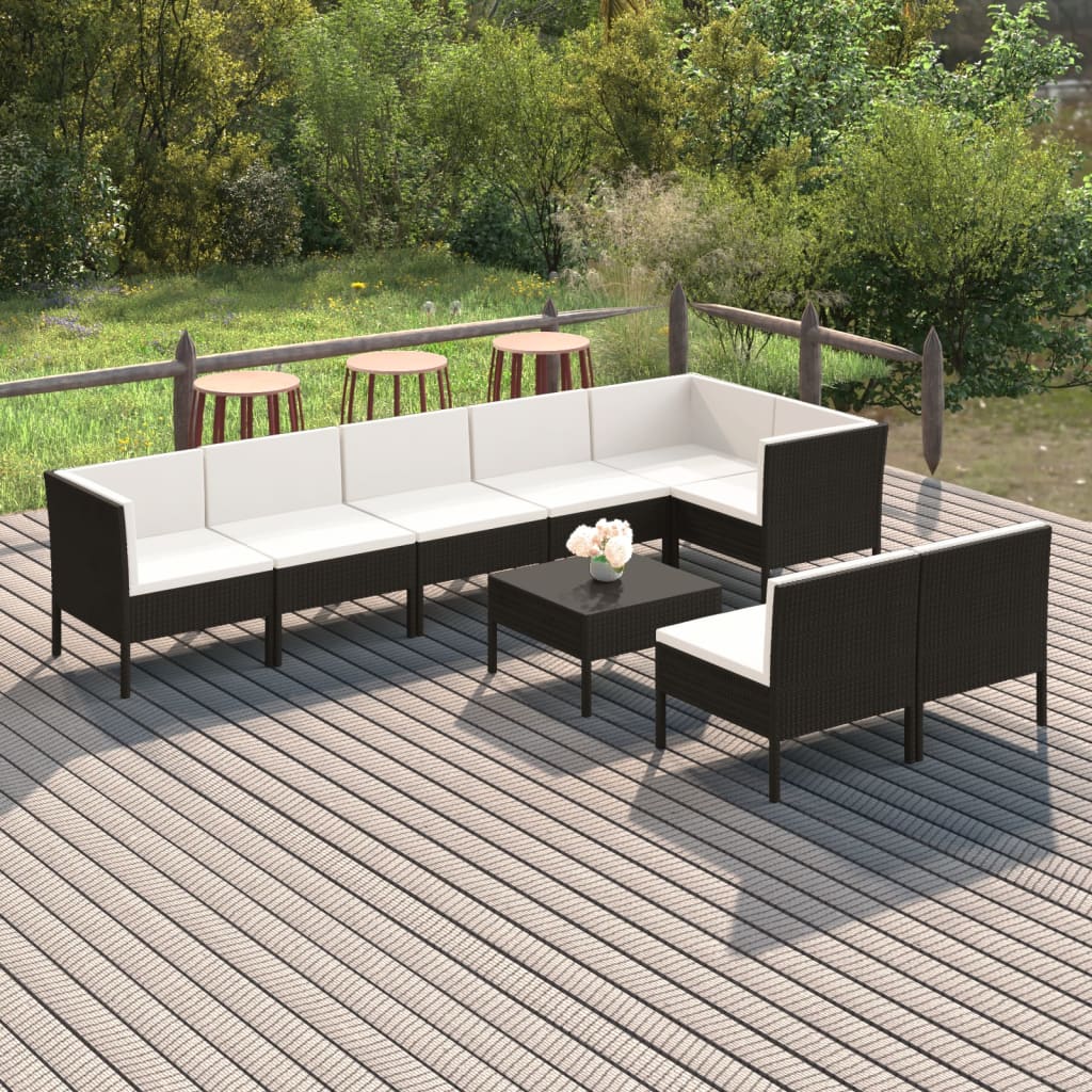 9 Pcs conjunto lounge de jardim c/ almofadões vime PE preto