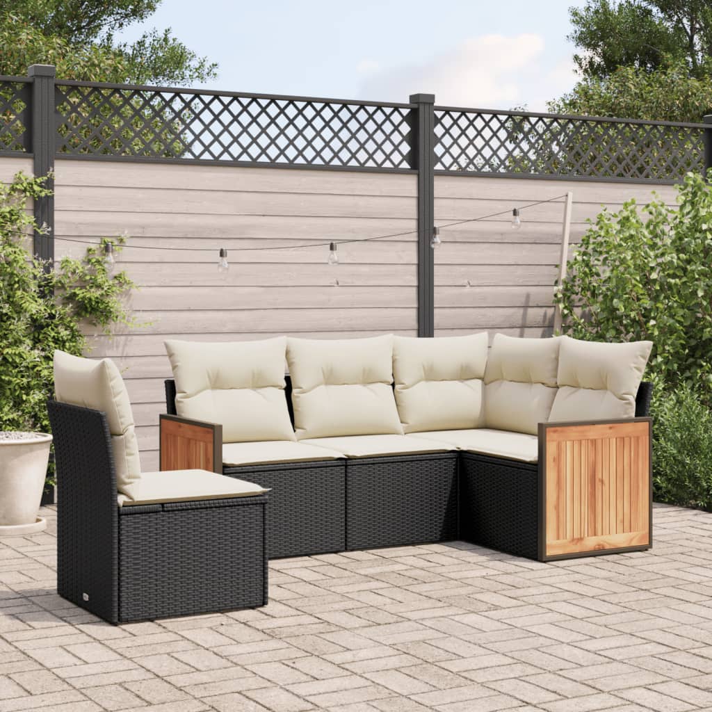 5 Pcs conjunto sofás de jardim com almofadões vime PE preto
