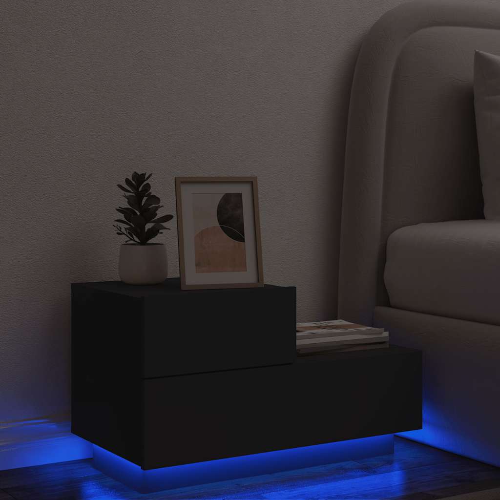 Mesa de cabeceira com luzes LED 70x36x40,5 cm preto