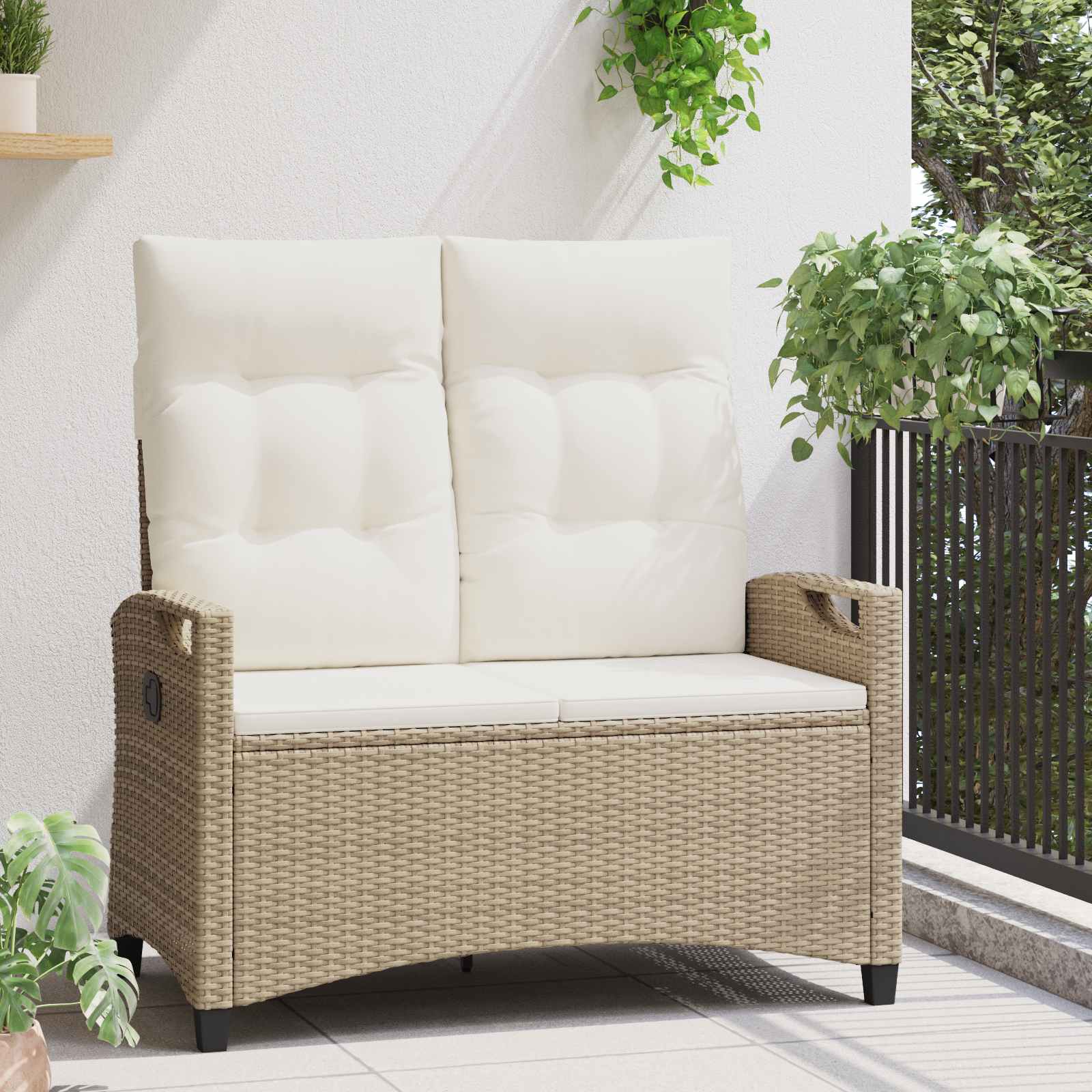 Banco de jardim bege e creme 105 x 60 x 112 cm aço e poliéster