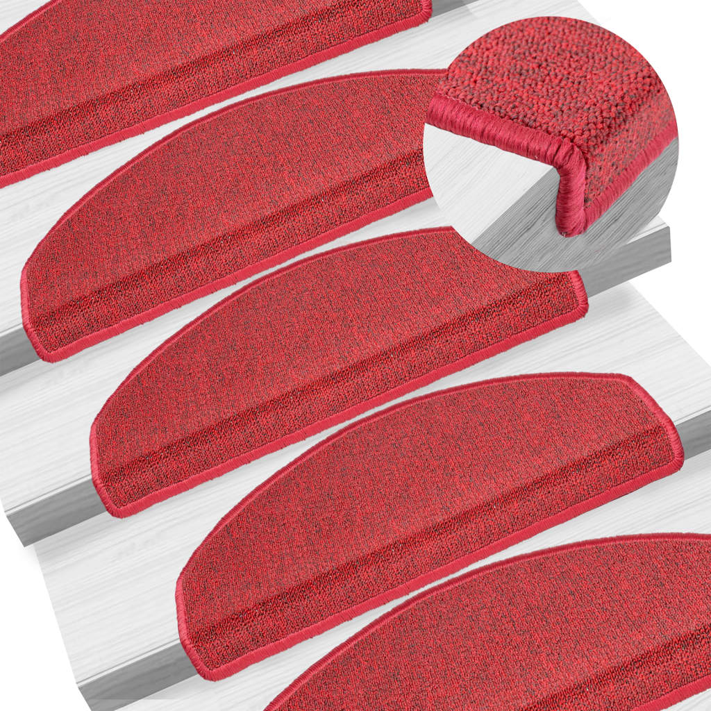 Tapetes de escada 10 peças 65x24x4 cm vermelhos meio redondo grande