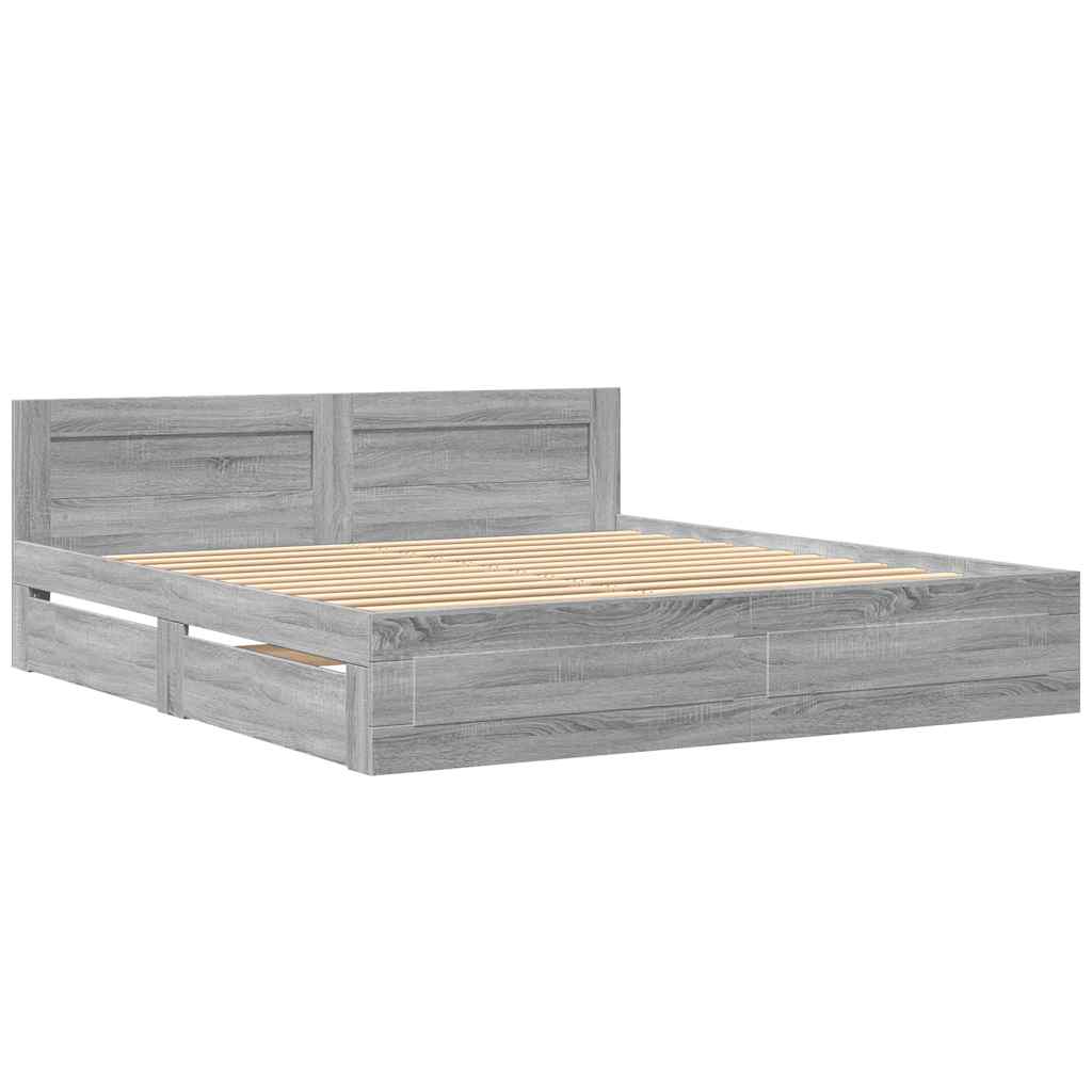Estrutura de cama c/ cabeceira derivados madeira cinza sonoma