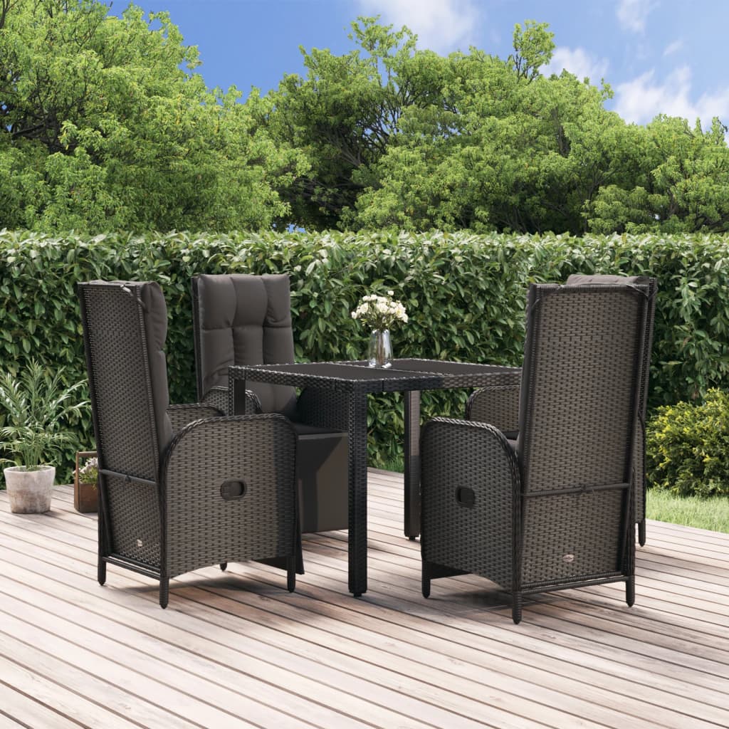 5 Pcs conjunto de jantar p/ jardim c/ almofadões vime PE preto
