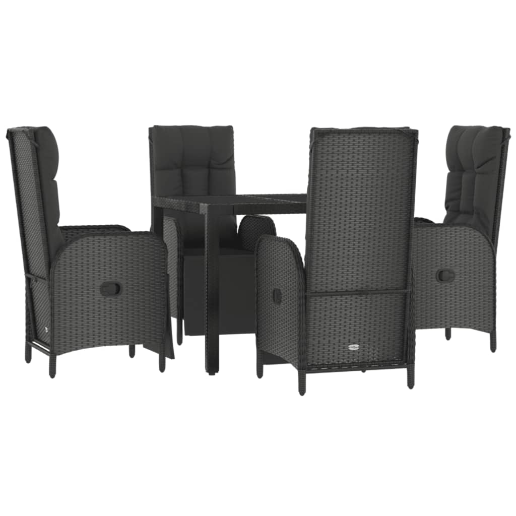 5 Pcs conjunto de jantar p/ jardim c/ almofadões vime PE preto