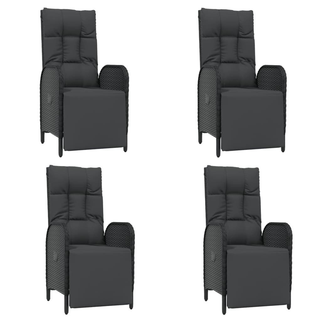 5 Pcs conjunto de jantar p/ jardim c/ almofadões vime PE preto